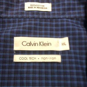 Calvin Klein 2XL XXL Cool Tech 100% Cotton Button Up Long Sleeve Shirt Black Blu